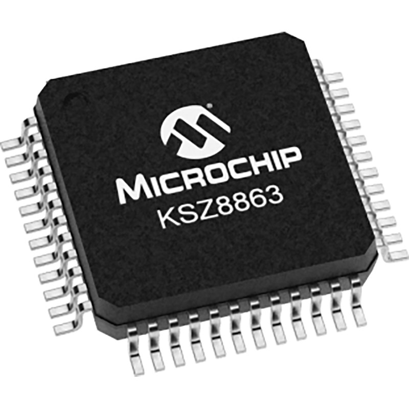 2 pcs - Microchip KSZ8863FLLI, Ethernet Switch IC, 10/100Mbps, 3.3 V, 48-Pin LQFP
