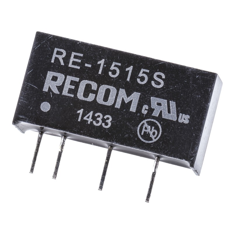 1 pcs - Recom RE DC-DC Converter, 15V dc/ 66mA Output, 13.5 - 15.5 V dc Input, 1W, Through Hole, +85°C Max Temp -40°C