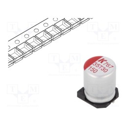 1 pcs x KEMET - A767MU157M1VLAE028 - Capacitor: polymer, low ESR, 150uF, 35VDC, ESR: 28mΩ, SMD, ±20%, A767
