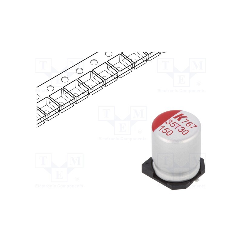 1 pcs x KEMET - A767MU157M1VLAE028 - Capacitor: polymer, low ESR, 150uF, 35VDC, ESR: 28mΩ, SMD, ±20%, A767