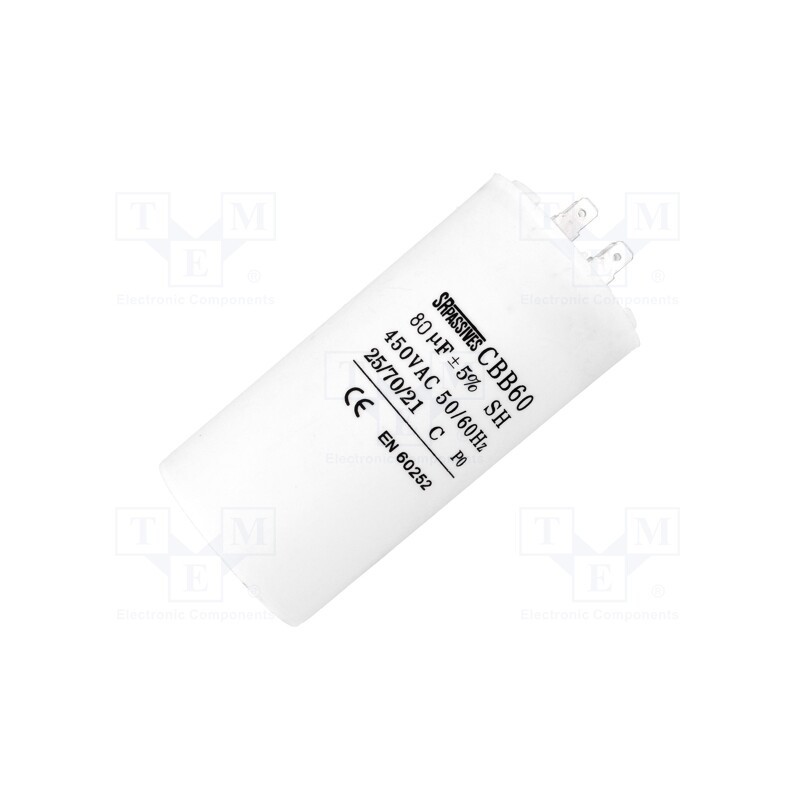 1 pcs x SR PASSIVES - CBB60A-80/450 - Capacitor: motors, run, 80uF, 450V, Ø58x120mm,Ø60x120mm, -25÷70°C