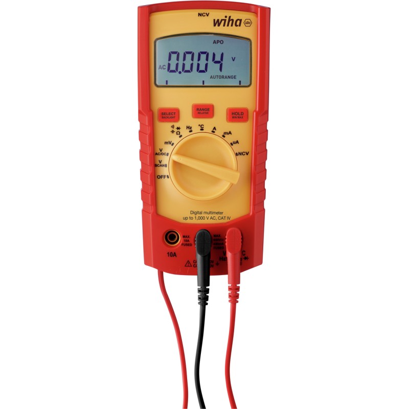 1 pcs - Wiha Handheld Digital Multimeter, True RMS, 10A ac Max, 10A dc Max, 1000V ac Max