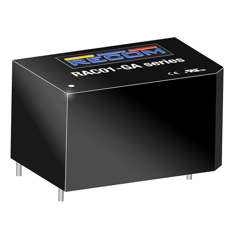 1 pcs - Recom Switching Power Supply, RAC01-12SGA, 12V dc, 83mA, 1W, 1 Output, 100 - 240V ac Input Voltage