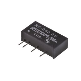 1 pcs - Recom RE DC-DC Converter, 3.3V dc/ 300mA Output, 4.5 - 5.5 V dc Input, 1W, Through Hole, +85°C Max Temp -40°C
