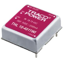 1 pcs - TRACOPOWER THL 10WI DC-DC Converter, ±5V dc/ ±1A Output, 18 - 75 V dc Input, 10W, Through Hole, +75°C Max Temp