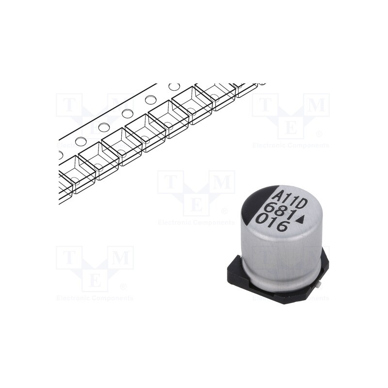 1 pcs x KYOCERA AVX - AEA1010681M016R - Capacitor: electrolytic, SMD, 680uF, 16VDC, Ø10x10mm, 5000h, 850mA