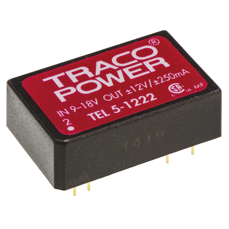 1 pcs - TRACOPOWER TEL 5 DC-DC Converter, ±12V dc/ ±250mA Output, 9 - 18 V dc Input, 5W, Through Hole, +85°C Max Temp