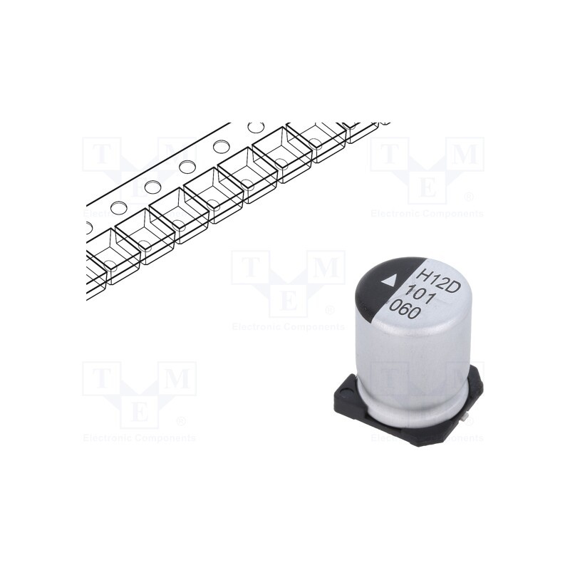 1 pcs x KYOCERA AVX - AEH1012101M063R - Capacitor: electrolytic, SMD, 100uF, 63VDC, Ø10x12.5mm, 2000h