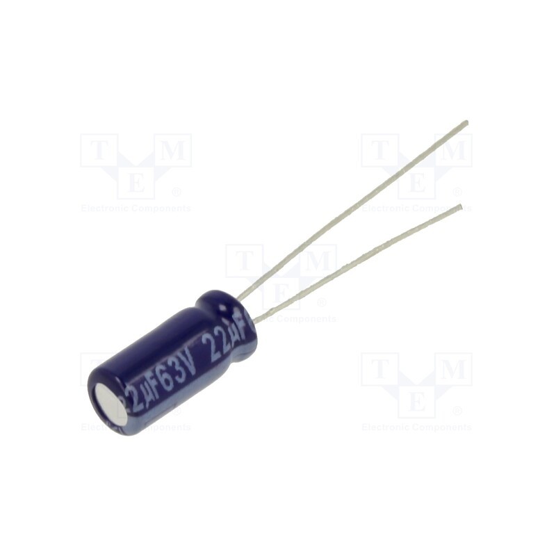 10 pcs x PANASONIC - ECA1JM220 - Capacitor: electrolytic, THT, 22uF, 63VDC, Ø5x11mm, Pitch: 2mm, ±20%