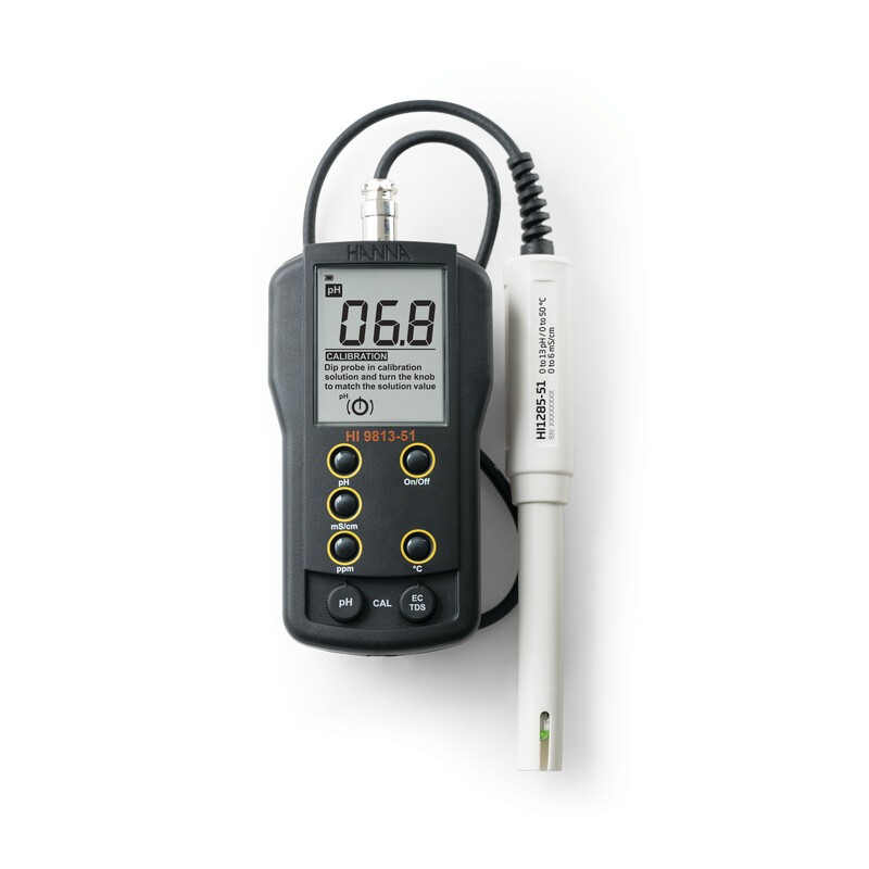 1 pcs - Hanna Instruments HI-9813-51 pH Meter, 0.1pH Accuracy, 0.1pH Resolution, 14pH Max, +60 °C Max