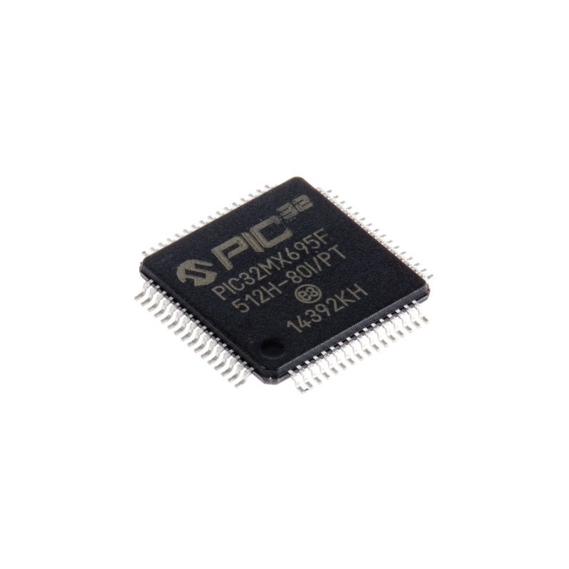 160 pcs - Microchip PIC32MX695F512H-80I/PT, 32bit PIC Microcontroller, PIC32MX, 80MHz, 12 kB, 512 kB Flash, 64-Pin TQFP