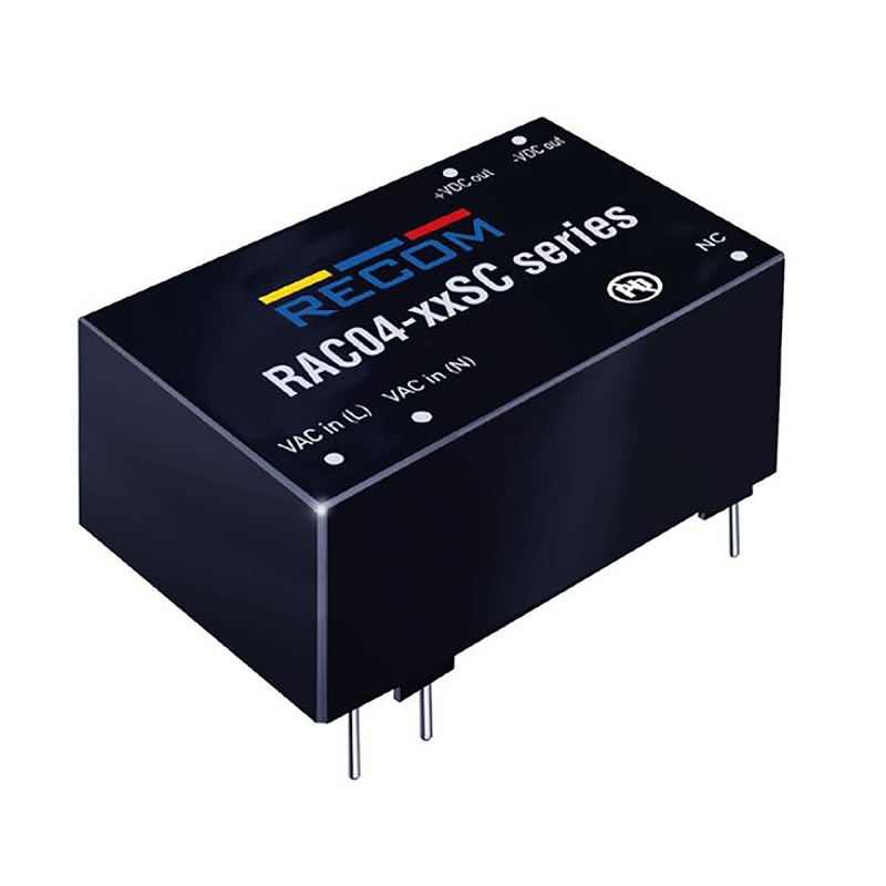 1 pcs - Recom Switching Power Supply, RAC04-05DC/277-E, 5V dc, ±400mA, 4W, 1 Output, 80 - 305V ac Input Voltage
