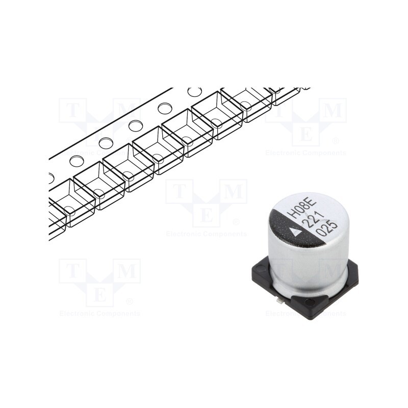 1 pcs x KYOCERA AVX - AEH1010221M025R - Capacitor: electrolytic, SMD, 220uF, 25VDC, Ø10x10.5mm, 2000h