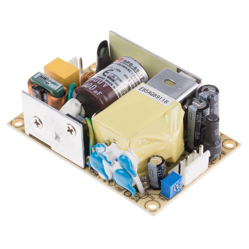 1 pcs - MEAN WELL Switching Power Supply, RPS-65-12, 12V dc, 5.42A, 65W, 1 Output, 80 - 264V ac Input Voltage
