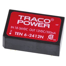 1 pcs - TRACOPOWER TEN 6N DC-DC Converter, 12V dc/ 500mA Output, 18 - 36 V dc Input, 6W, Through Hole, +85°C Max Temp