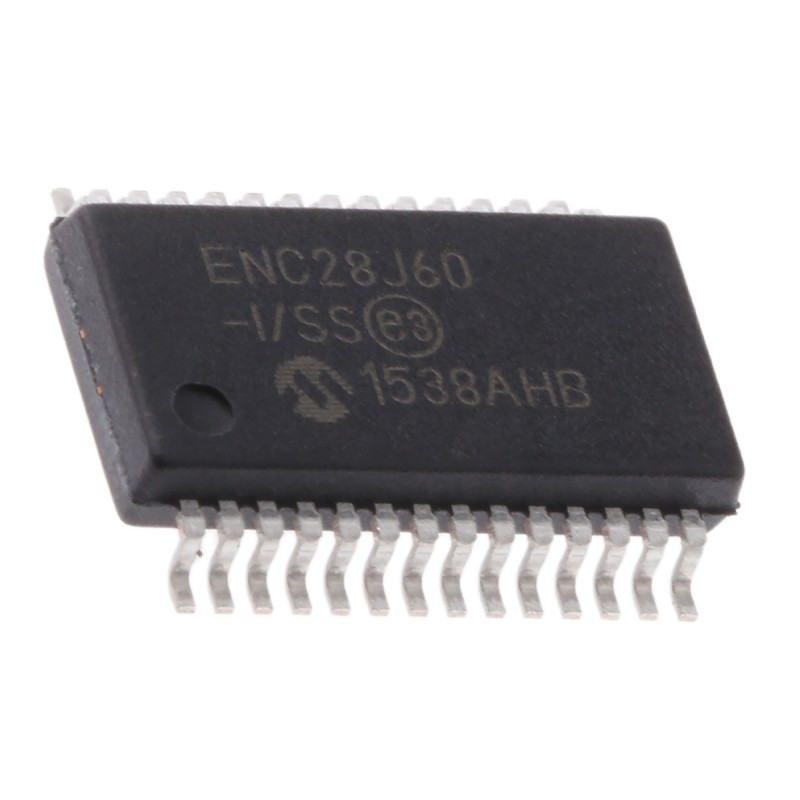 2 pcs - Microchip ENC28J60-I/SS, Ethernet Controller, 10Mbps MII, MIIM, Serial-SPI, 3.3 V, 28-Pin SSOP
