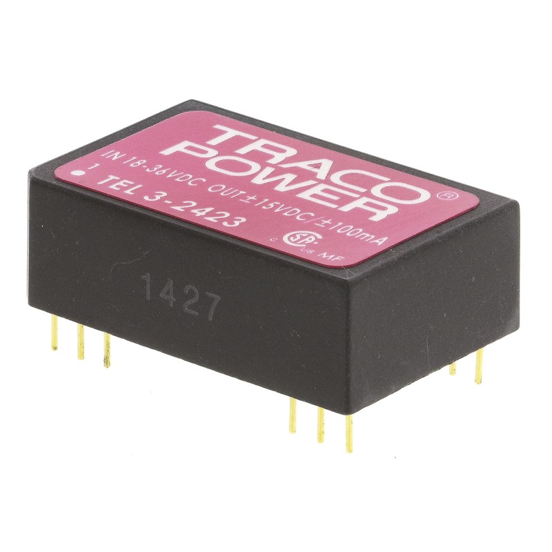 1 pcs - TRACOPOWER TEL 3 DC-DC Converter, ±15V dc/ ±100mA Output, 18 - 36 V dc Input, 3W, Through Hole, +85°C Max Temp