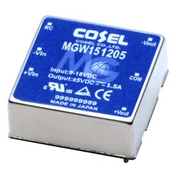 1 pcs - Cosel MGW DC-DC Converter, ±15V dc/ 500mA Output, 18 - 36 V dc Input, 15W, PCB Mount, +85°C Max Temp -40°C Min