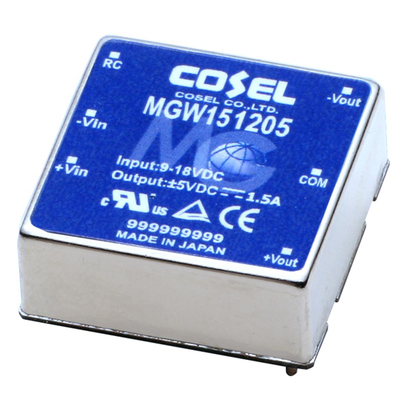 1 pcs - Cosel MGW DC-DC Converter, ±15V dc/ 500mA Output, 18 - 36 V dc Input, 15W, PCB Mount, +85°C Max Temp -40°C Min