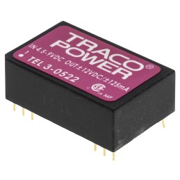 1 pcs - TRACOPOWER TEL 3 DC-DC Converter, ±12V dc/ ±125mA Output, 4.5 - 9 V dc Input, 3W, Through Hole, +85°C Max Temp