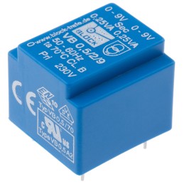 1 pcs - Block 9V ac 2 Output Through Hole PCB Transformer, 0.5VA