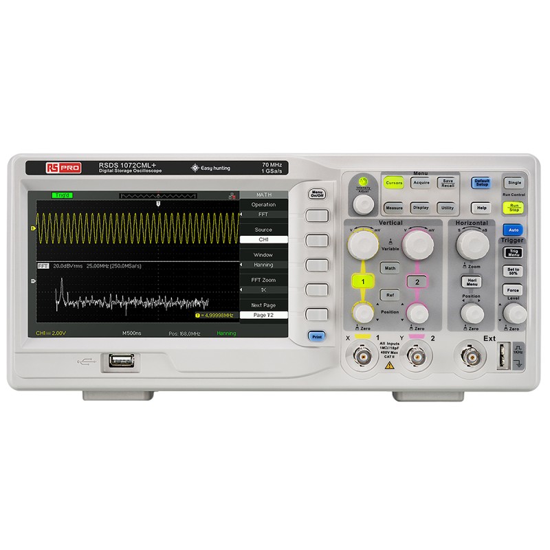1 pcs - RS PRO RSDS1072CML+ Digital Bench Oscilloscope, 2 Analogue Channels, 70MHz - RS Calibrated