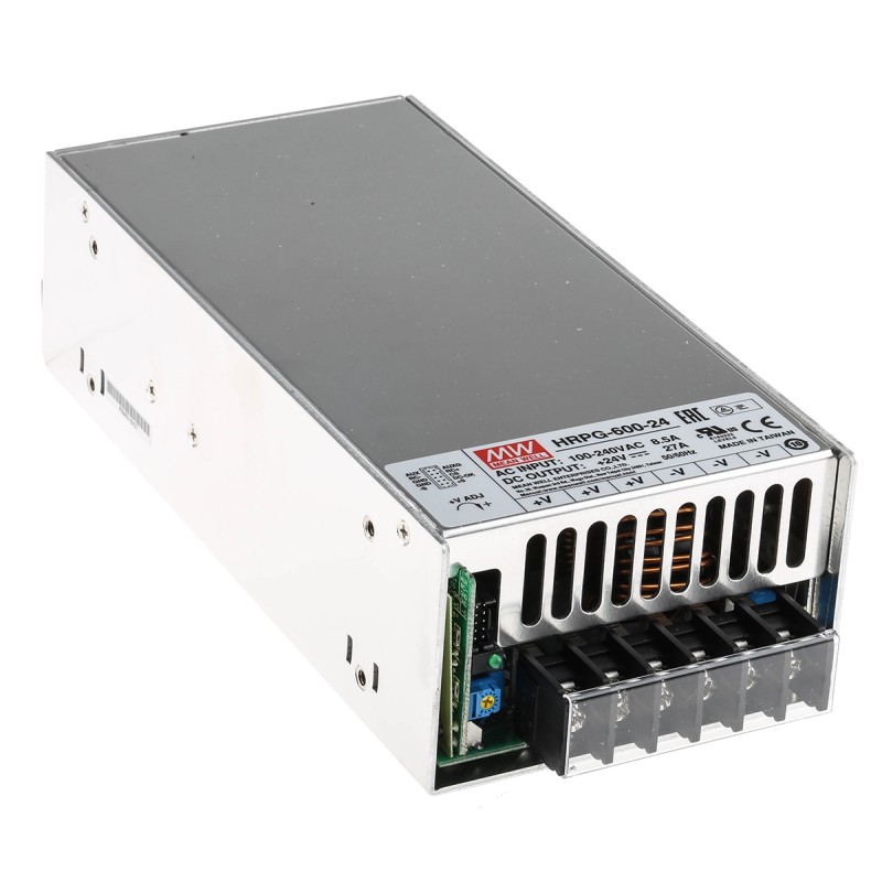 1 pcs - MEAN WELL Switching Power Supply, HRPG-600-24RS, 24V dc, 27A, 648W, 1 Output, 120 - 370 V dc, 85 - 264 V
