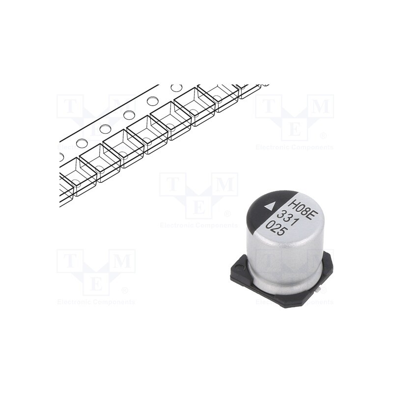 1 pcs x KYOCERA AVX - AEH1010331M025R - Capacitor: electrolytic, SMD, 330uF, 25VDC, Ø10x10.5mm, 2000h