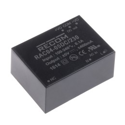 1 pcs - Recom Switching Power Supply, RAC04-05DC/230, 5V dc, 400mA, 4W, Dual Output, 80 - 264V ac Input Voltage