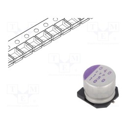 1 pcs x PANASONIC - 10SVP150MX - Capacitor: polymer, 150uF, 10VDC, SVP, SMD, ±20%, -55÷105°C, Ø8x7mm