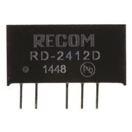 1 pcs - Recom RD DC-DC Converter, ±12V dc/ ±84mA Output, 21.6 - 26.4 V dc Input, 2W, Through Hole, +85°C Max Temp -40°C