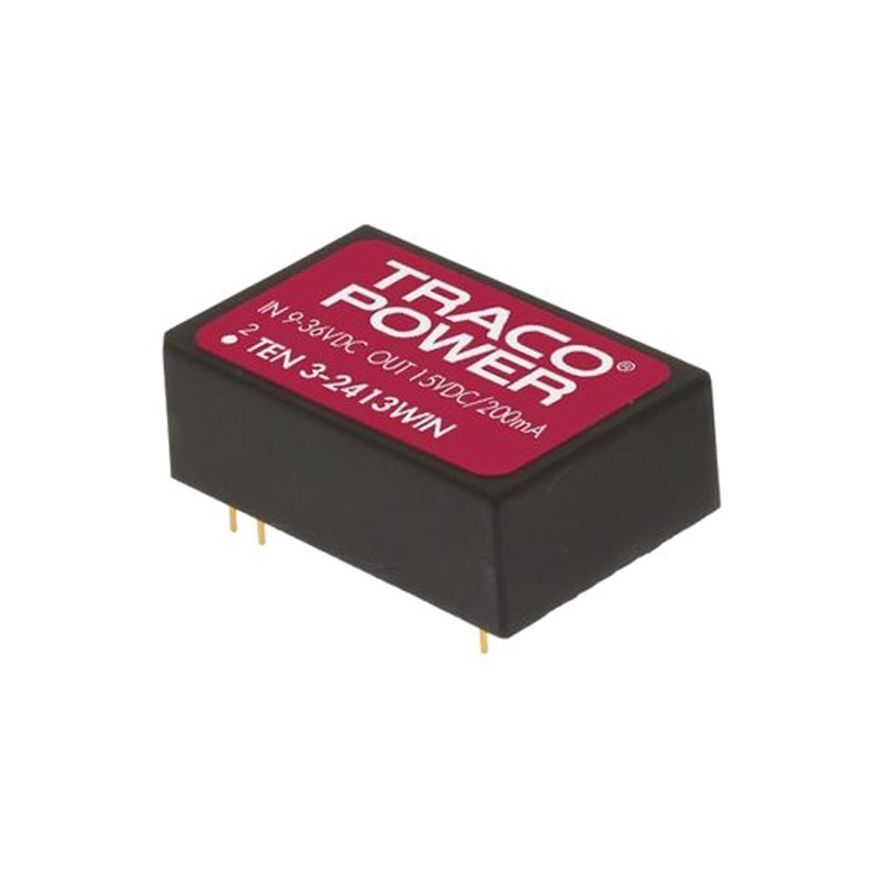 1 pcs - TRACOPOWER TEN 3WIN DC-DC Converter, ±15V dc/ ±100mA Output, 18 - 75 V dc Input, 3W, Through Hole, +85°C Max