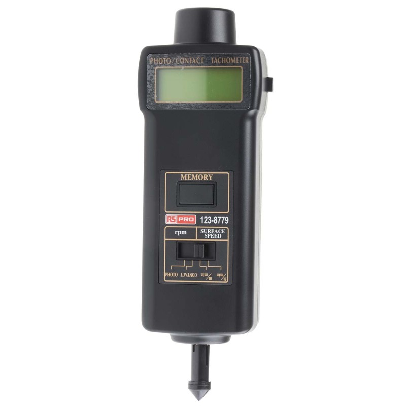 1 pcs - RS PRO Tachometer Best Accuracy ±0.05 % - , With RS Cal Contact, Optical LCD 19999 (Contact Tachometer) rpm, 99999