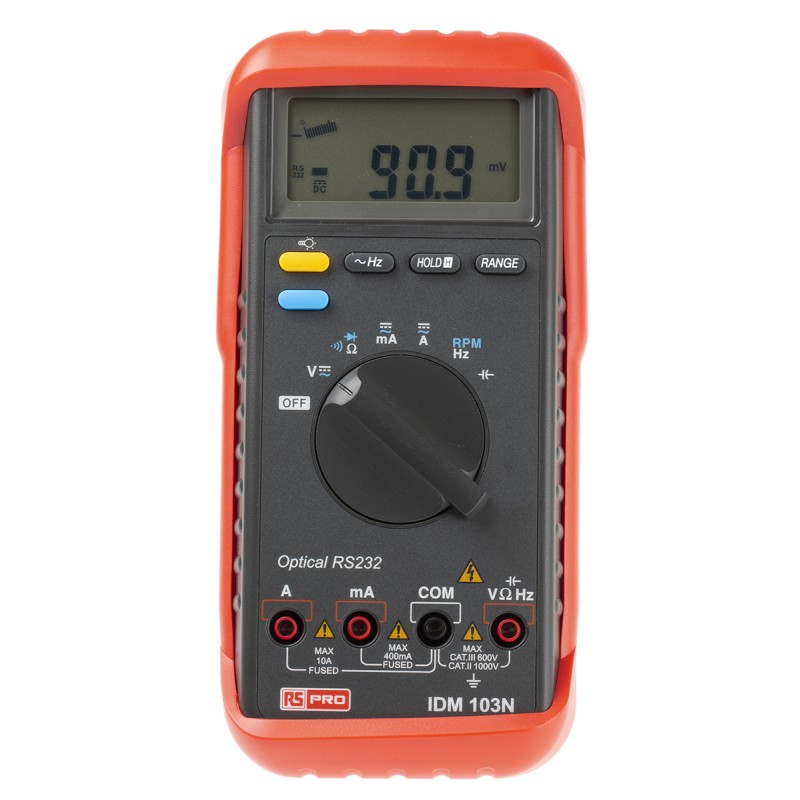 1 pcs - RS PRO IDM103N Handheld Digital Multimeter, 10A ac Max, 10A dc Max, 1000V ac Max
