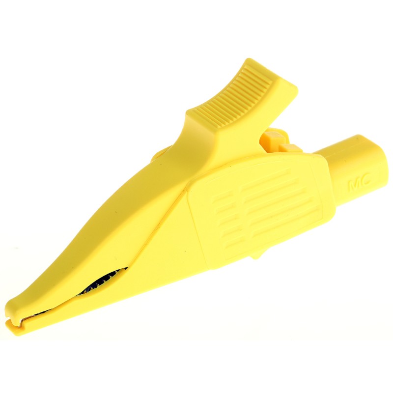 1 pcs - Staubli Crocodile Clip 4 mm Connection, Brass Contact, 32A, Yellow