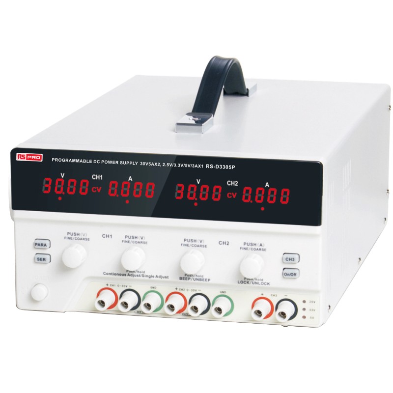 1 pcs - RS PRO Digital Bench Power Supply, 0 - 30V, 0 - 5 (Adjustable) A, 3(Fixed) A, 3-Output - UKAS Calibrated