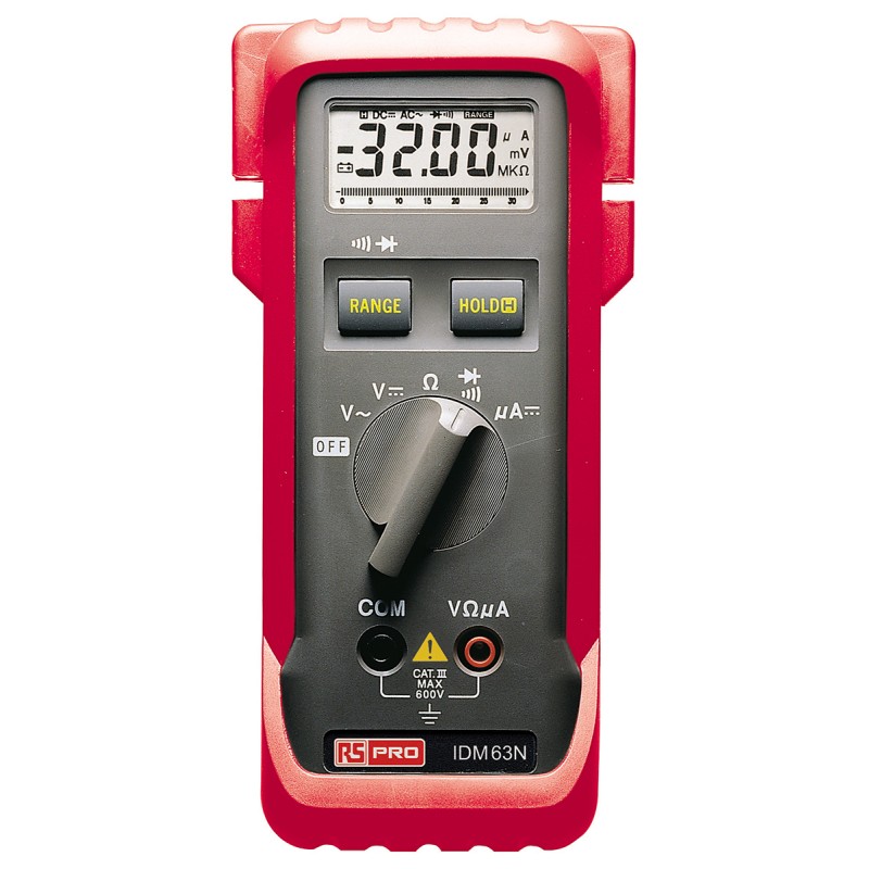 1 pcs - RS PRO IDM63N Handheld Digital Multimeter, 3mA dc Max, 600V ac Max - UKAS Calibrated
