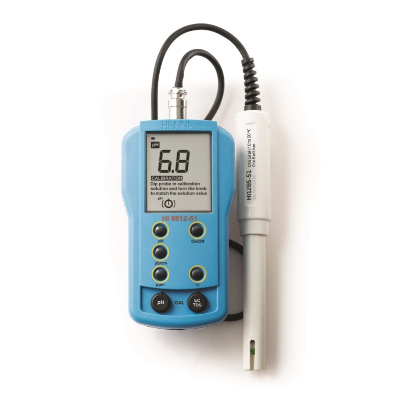 1 pcs - Hanna Instruments HI-9812-51 pH Meter, 0.1pH Accuracy, 0.1pH Resolution, 14pH Max, +70 °C Max