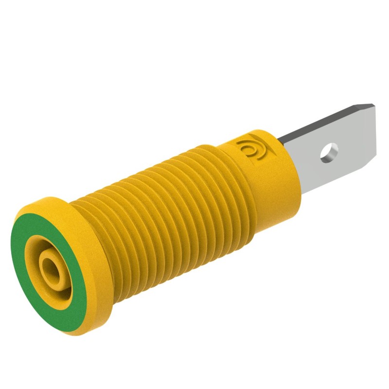1 pcs - Electro PJP Green, Yellow Female Banana Socket, Plug In Termination, 10A, 600V