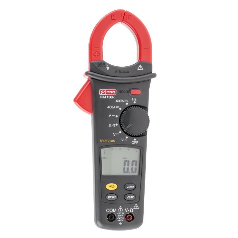 1 pcs - RS PRO ICM136R Clamp Meter, 600A dc, Max Current 600A ac CAT II 1000 V, CAT III 600 V