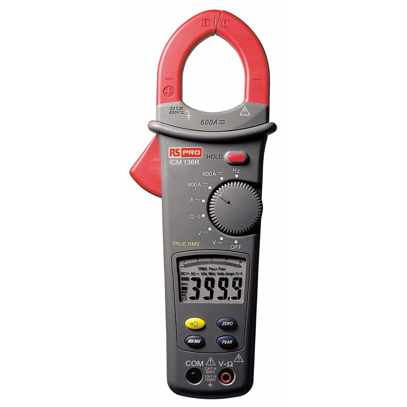 1 pcs - RS PRO ICM136R Clamp Meter, 600A dc, Max Current 600A ac CAT II 1000 V, CAT III 600 V With RS Calibration