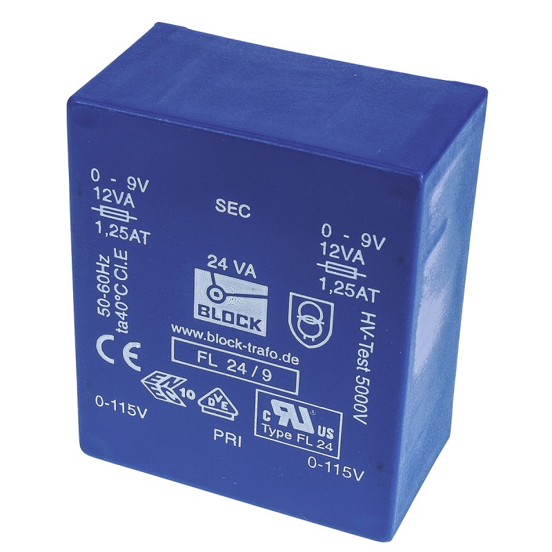 20 pcs - Block 9V ac 2 Output Through Hole PCB Transformer, 24VA