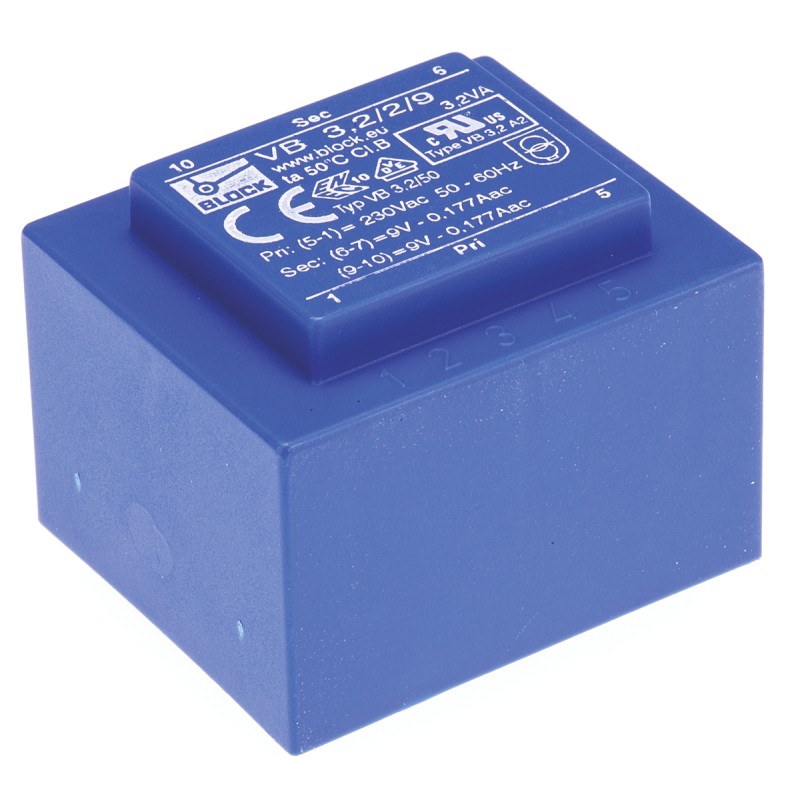 50 pcs - Block 9V ac 2 Output Through Hole PCB Transformer, 3.2VA