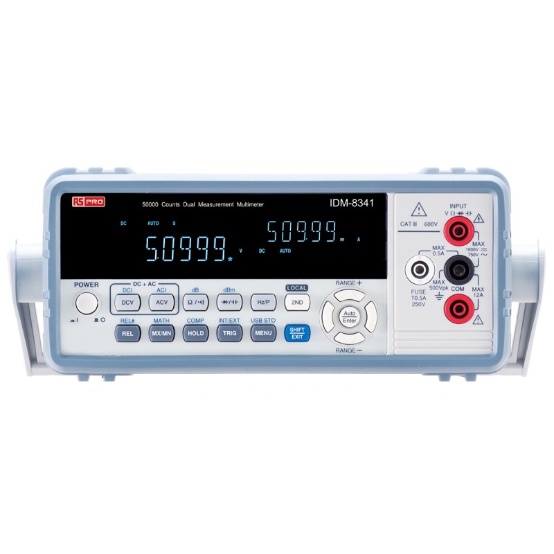 1 pcs - RS PRO IDM8341 Bench Digital Multimeter, True RMS, 10A ac Max, 10A dc Max, 750V ac Max - RS Calibrated