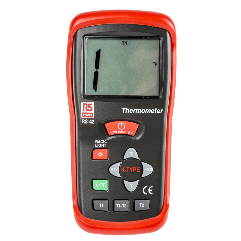 1 pcs - RS PRO RS42 Wired Digital Thermometer, K Probe, 2 Input(s), +1300 °C, +2000°F Max, ±0.5% + 1 °C, ±0.5% + 2 °F Accuracy
