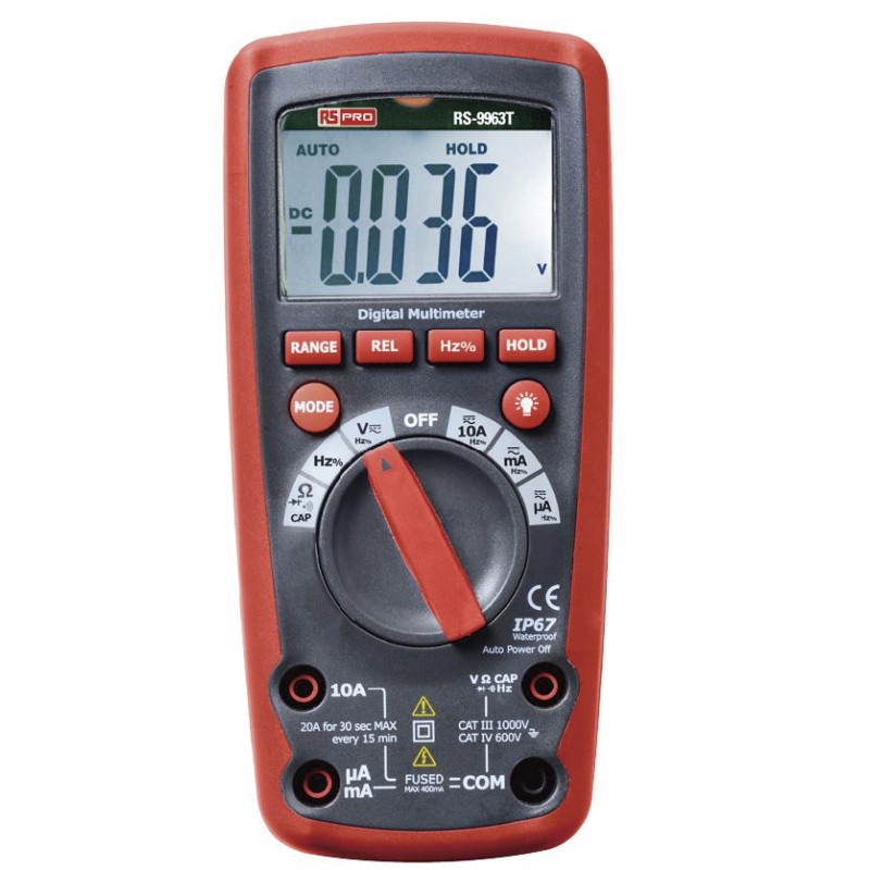 1 pcs - RS PRO RS-9963T Handheld Digital Multimeter, True RMS, 10A ac Max, 10A dc Max, 1000V ac Max - UKAS Calibrated