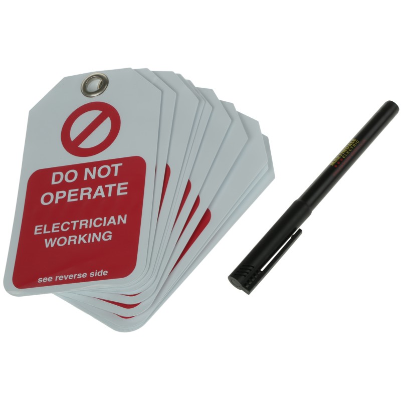 1 Bag of 10 - 10 x 'Do Not Operate, Electrician Working, Equipment Locked Off' Lockout Tag