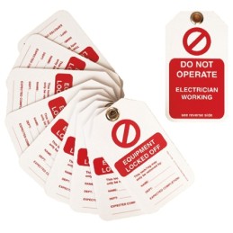 1 Bag of 10 - 10 x 'Do Not Operate, Electrician Working, Equipment Locked Off' Lockout Tag