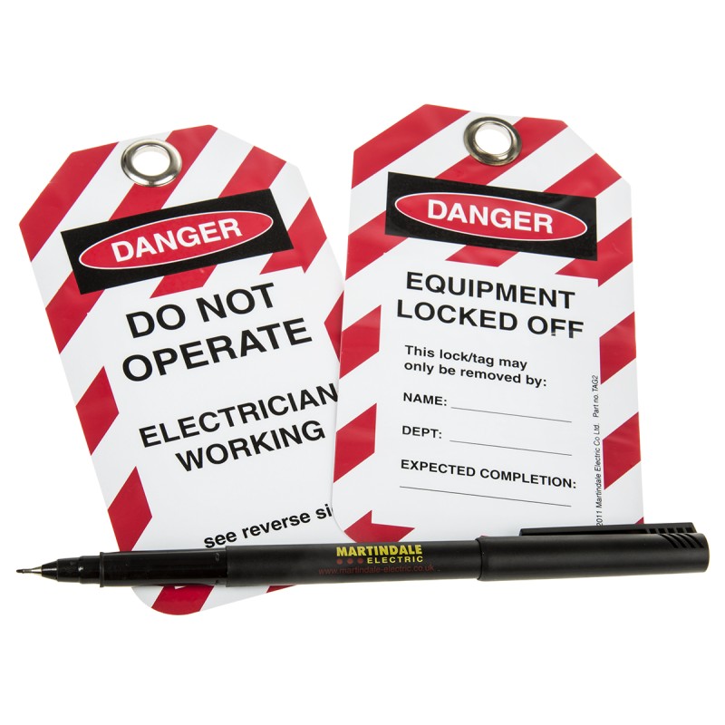 1 Bag of 10 - 10 x 'Do Not Operate, Electrician Working, Equipment Locked Off' Lockout Tag