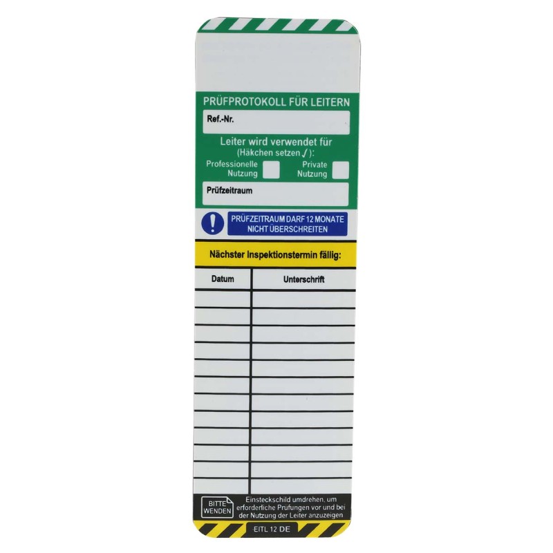 1 Bag of 10 - Brady Black on Green, White, Yellow Safety Ladder Tag, German Language, 10 per Pack